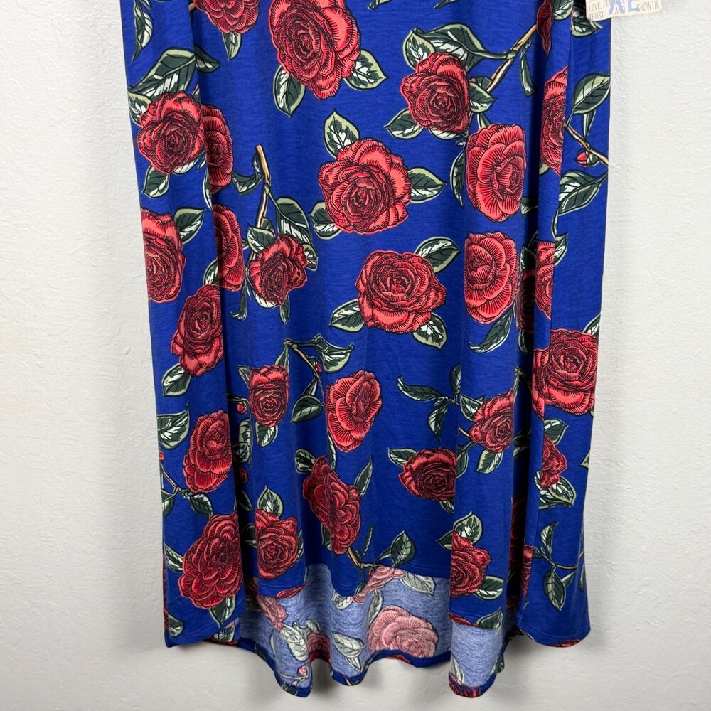LuLaRoe Carly Dress XL Blue Red Rose Floral High Low Swing Midi Stretch Women's - Picture 6 of 6
